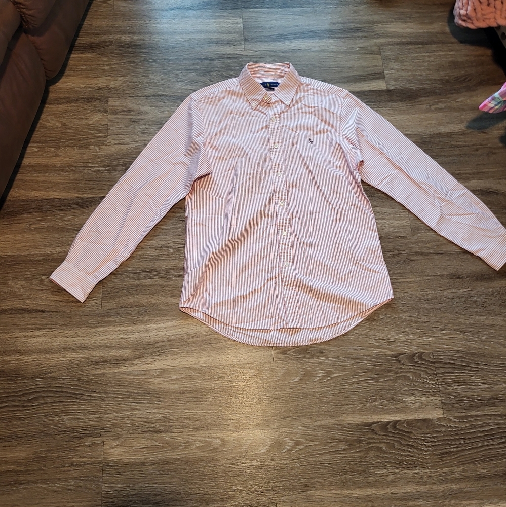Ralph Lauren Men's Pink and White Striped Shirt
